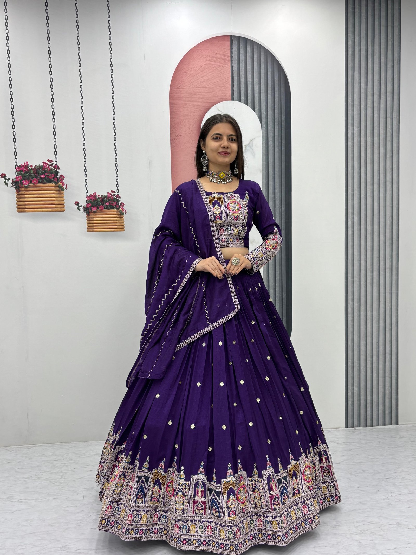 Pure Vichitra Silk Heavy Embroidered Lehenga